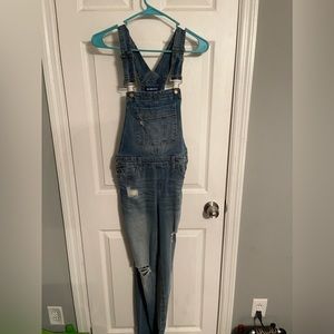 Lightly destroyed lighter washed overalls